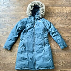 North Face Women’s Arctic Down Full Length Heavy Winter Parka Puffer Coat Blue